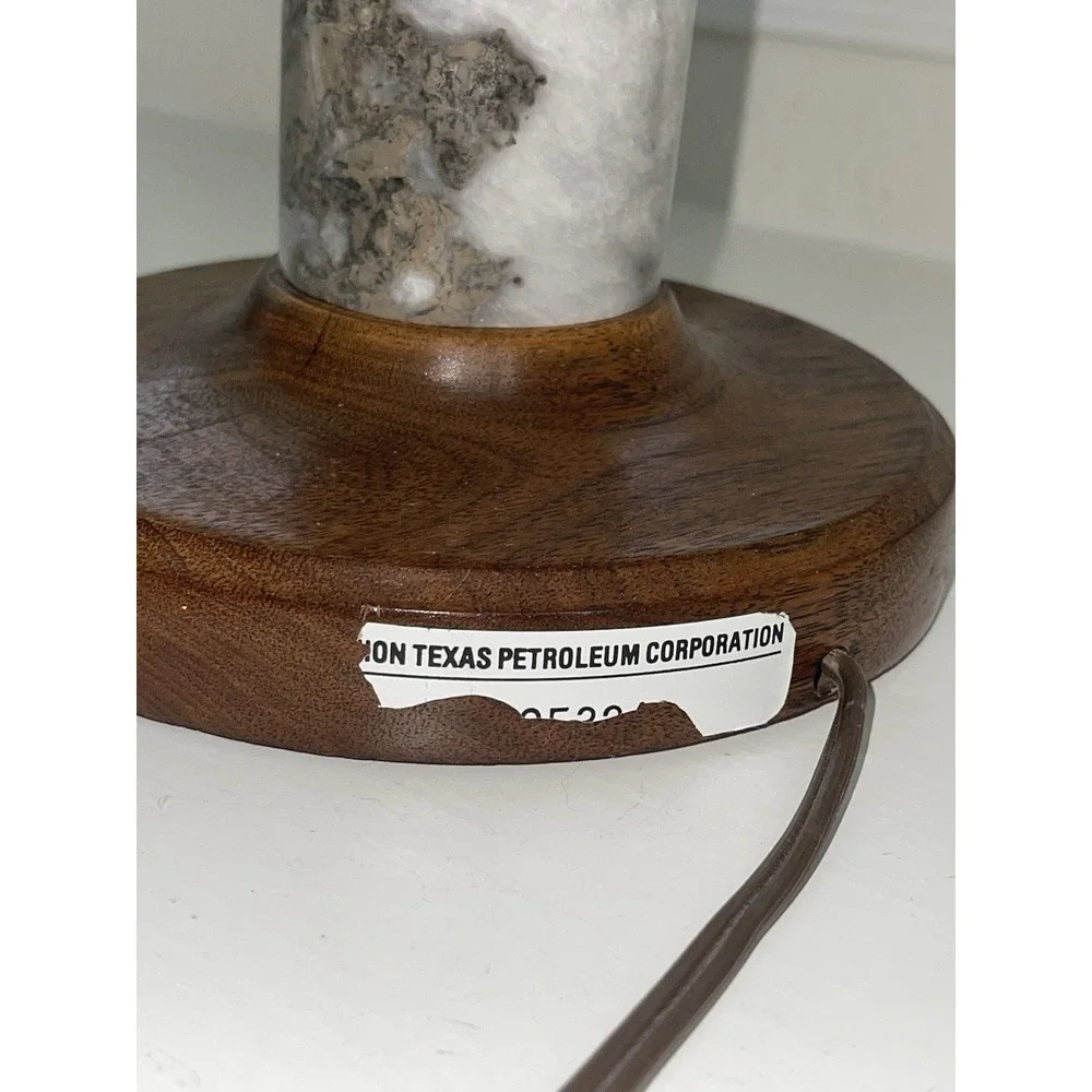 Vintage MCM Marble / Granite Lamp‎ With Wood Base & Lamp Shade
